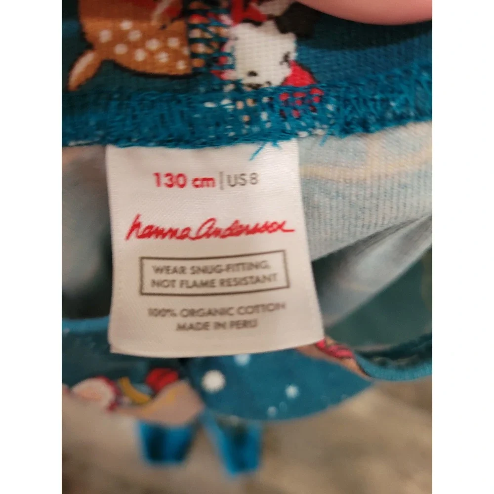 Hanna Andersson Santa Sleigh Reindeer Pajamas Organic Cotton Teal 8 Christmas #S